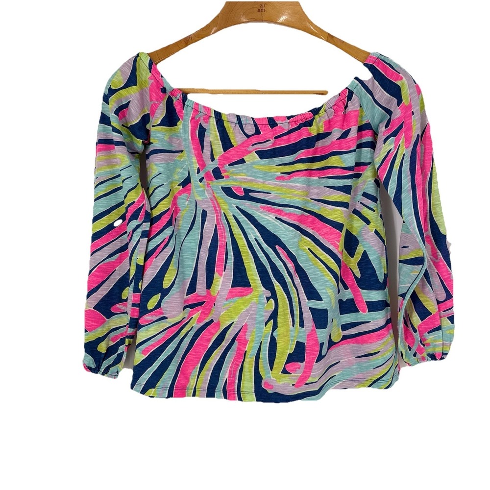 Lilly Pulitzer Womens Enna Knit Off Shoulder‎ Top XXS Colorful Preppy Resort